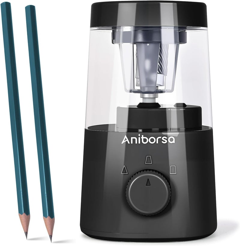 Aniborsa Electric Pencil Sharpener, Helical Blade Automatic Pencil Sharpener, Battery/USB Cord Operated Adjustable Sharpness for 6-8 mm Pencil, Classroom, School, Office, Home, Black - Image 1